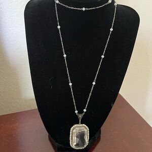 Vintage Clear Glass Stone W/ Pearl Bezel Necklace